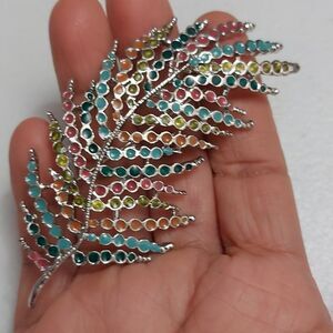 Pastel Multicolor Enameled Leaf Large Silver Tone Brooch Pin